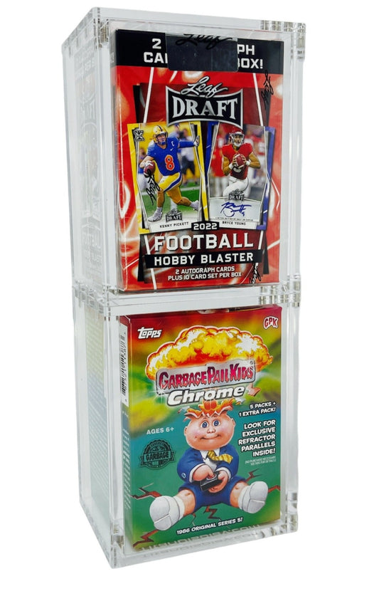 Blaster Acrylic Display Box – Stackable Showcase for Sport, TCG & Non-Sport Retail Boxes